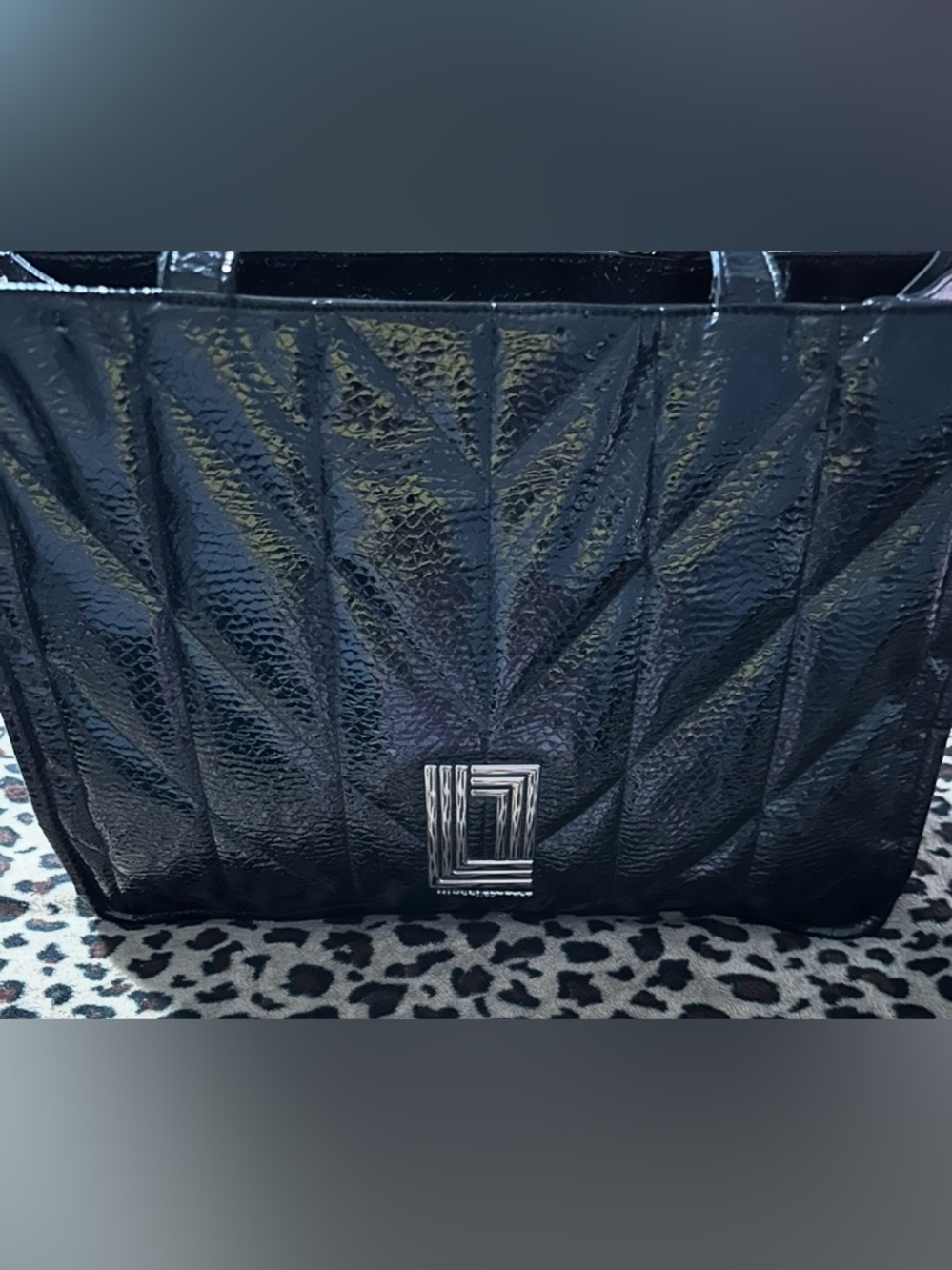 KARL LAGERFELD PARIS VEGAN PATERN LEATHER FAUX SNEAK EMBOSSED TOTE BAG